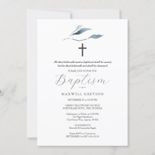 Invitaciones al bautismo Dusty Blue Botanicals