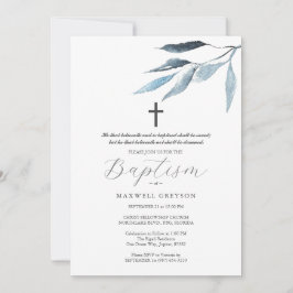Invitaciones al bautismo Dusty Blue Botanicals