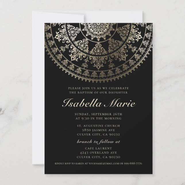 Invitaciones al bautismo| Elegante Relieve metaliz (Anverso)