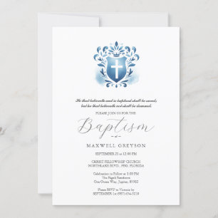 Invitaciones al bautismo Escudo azul turbio religi