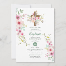 Invitaciones al bautismo floral Sage Pink Watercol