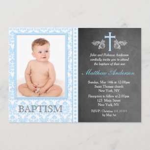 Invitaciones al bautismo fotográfico Chalkboard Bo