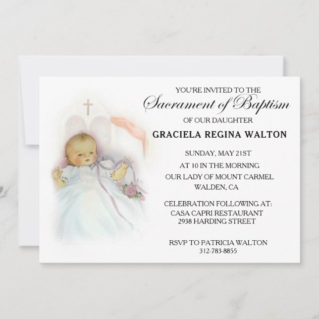 Invitaciones al bautismo infantil católico tradici (Anverso)
