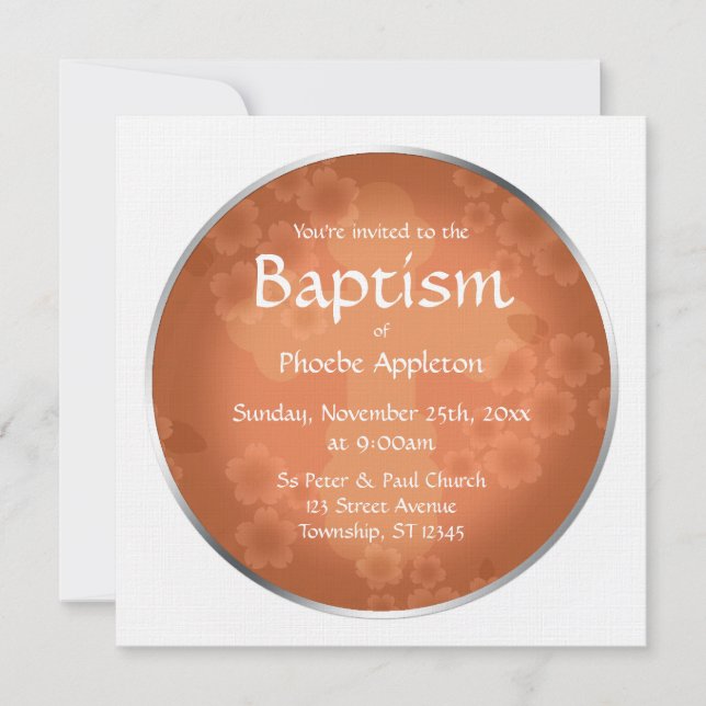 Invitaciones al bautismo Naranja de marca de agua  (Anverso)