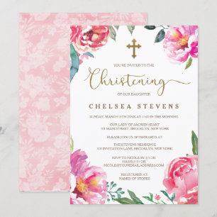Invitaciones al bautismo   Peonies rosados