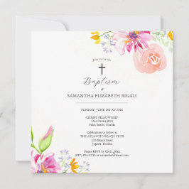 Invitaciones al bautismo rosado para flores Chicas