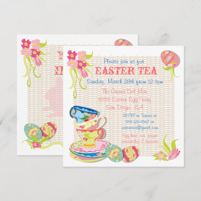 Invitaciones al brunch del té de Pascua de Victori (Anverso / Reverso)