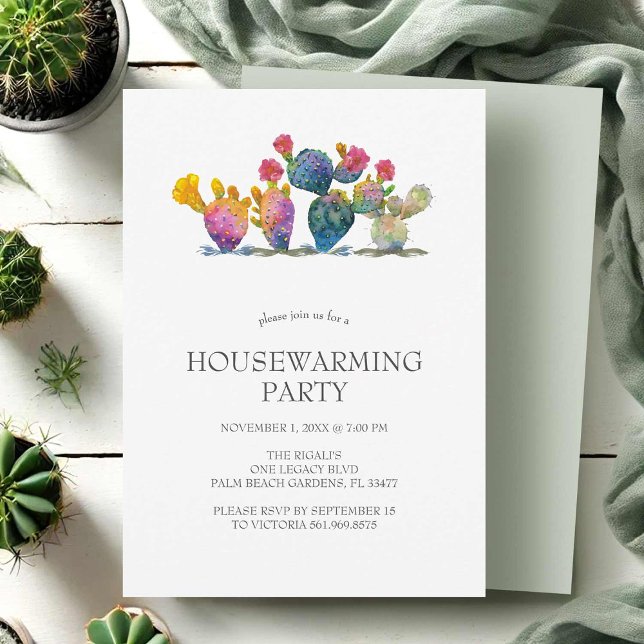 Invitaciones al calentamiento de la casa Cactus ac (Housewarming party invitations watercolor cactus art by VG Invites)