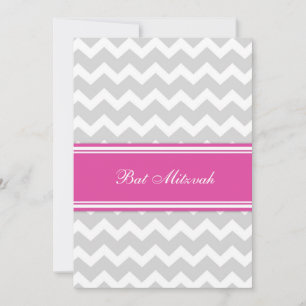 Invitaciones al Chevron Gris Pink Bat Mitzvah