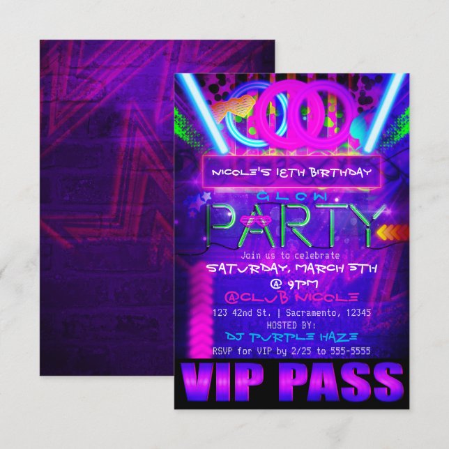 Invitaciones al club VIP PASS del cumpleaños de Ne (Anverso / Reverso)