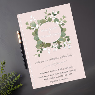 Invitaciones al código QR de Plata Rosa Verde Euca