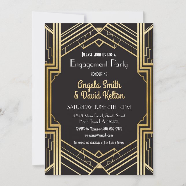 Invitaciones al compromiso Art Decó a Gatsby en lo (Anverso)