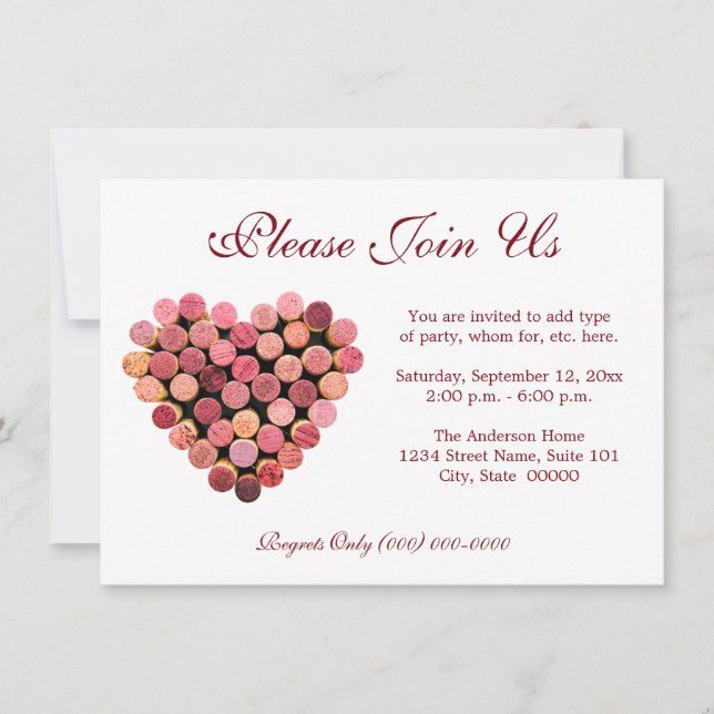 Invitaciones al corazón de corcho de vino (Anverso)