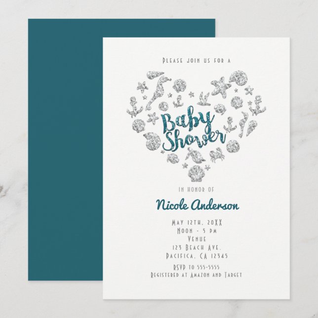 Invitaciones al corazón de los diamantes de Baby S (Anverso / Reverso)