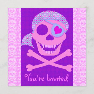 Invitaciones al cráneo pirata rosado