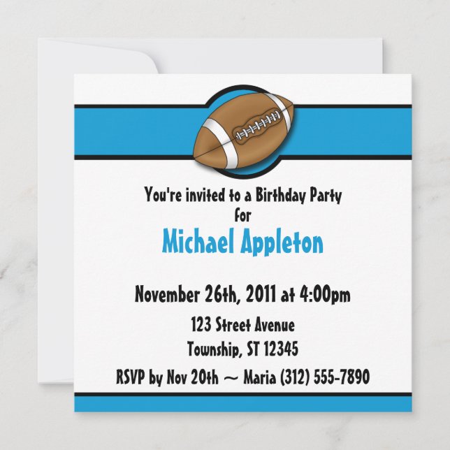 Invitaciones al cumpleaños azul del fútbol (Anverso)