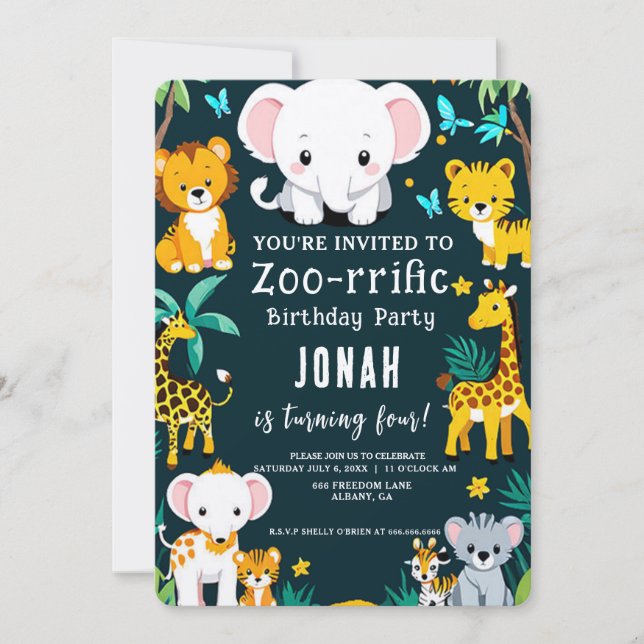 Invitaciones al cumpleaños de animales salvajes -  (Anverso)