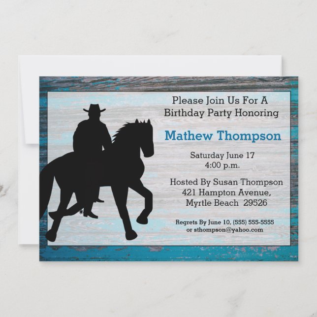 Invitaciones al cumpleaños de Cowboy (Anverso)