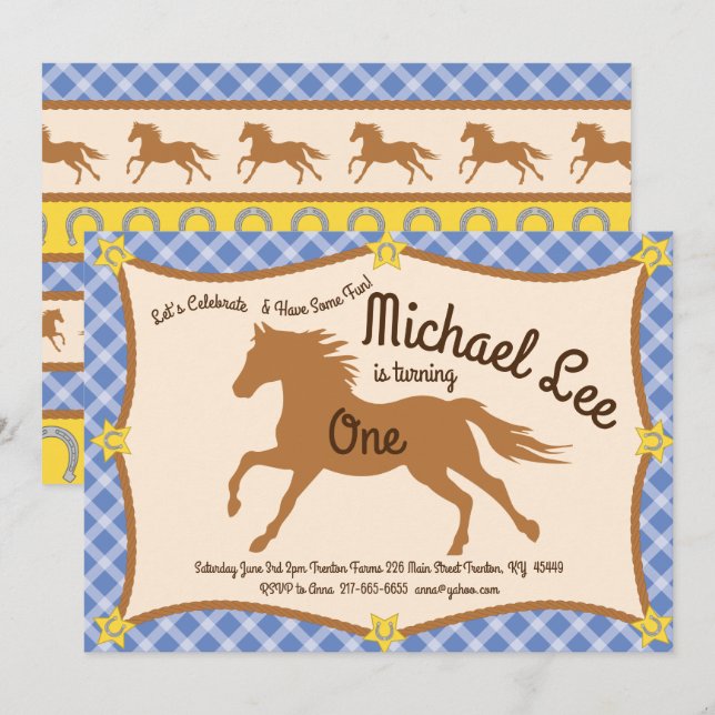 Invitaciones al cumpleaños de Cowboy Horse Pony (Anverso / Reverso)