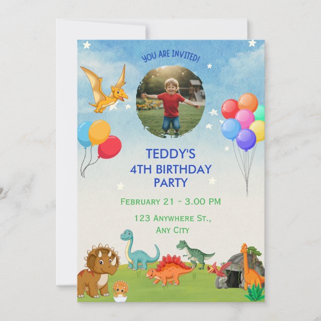 Invitaciones al cumpleaños de Dinosaur dig Dino (Anverso)