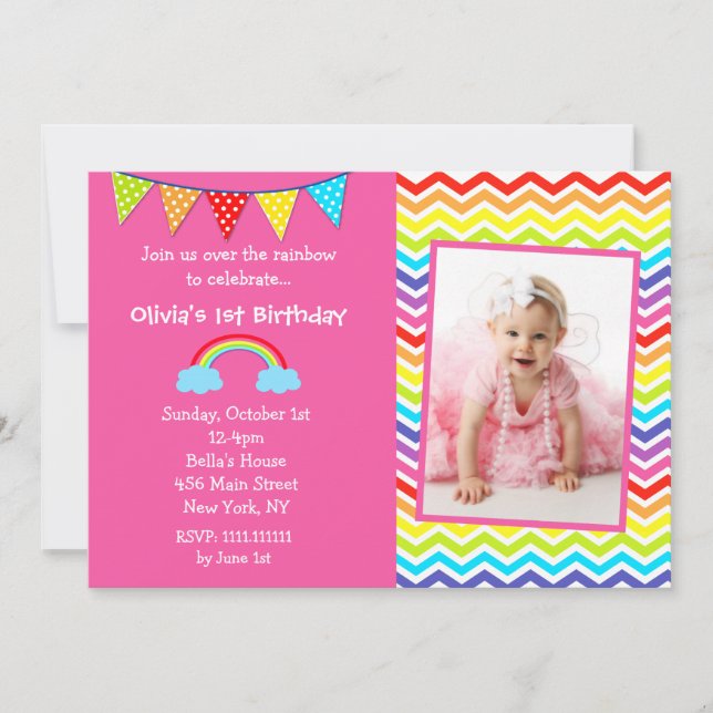 Invitaciones al cumpleaños de foto arco iris (Anverso)