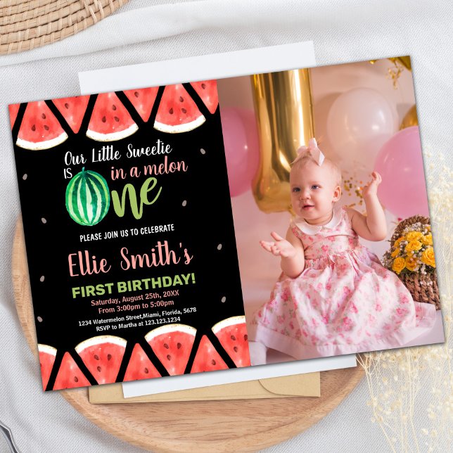 Invitaciones al cumpleaños de Green Watermelon Sli (Photo Slices Green Watermelon Birthday Invitations)