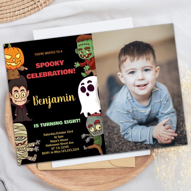 Invitaciones al cumpleaños de Halloween del Naranj (Photo Orange Halloween Birthday Invitations)