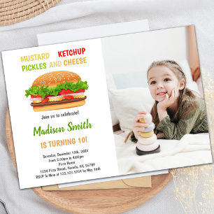 Invitaciones al cumpleaños de hamburguesas con fot