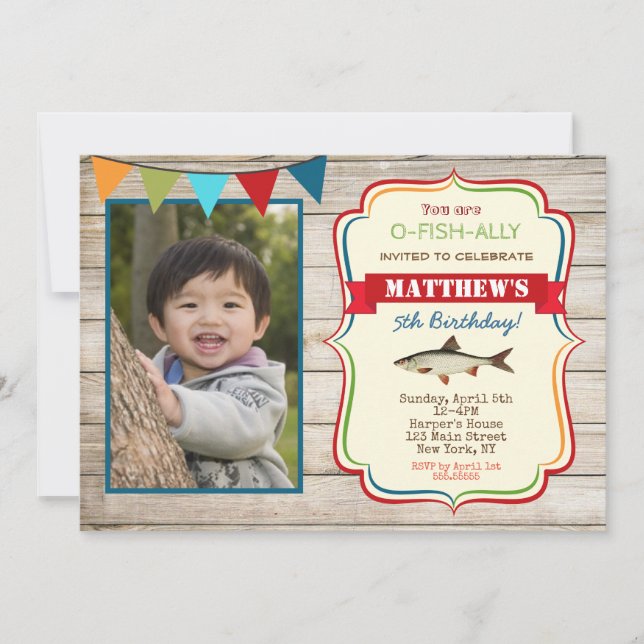 Invitaciones al cumpleaños de la foto de pesca (Anverso)