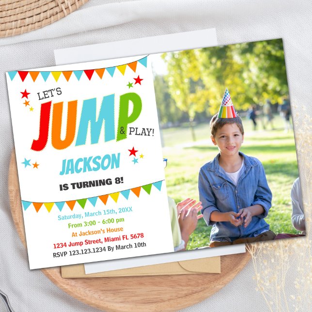 Invitaciones al cumpleaños de la foto White Jump (Photo White Jump Birthday Invitations)