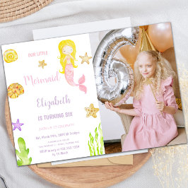 Invitaciones al cumpleaños de la sirena con foto