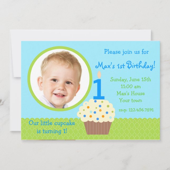Invitaciones al cumpleaños de Little cupcake Boy P (Anverso)