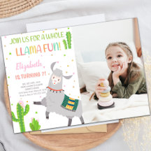 Invitaciones al cumpleaños de Llama Gris con foto