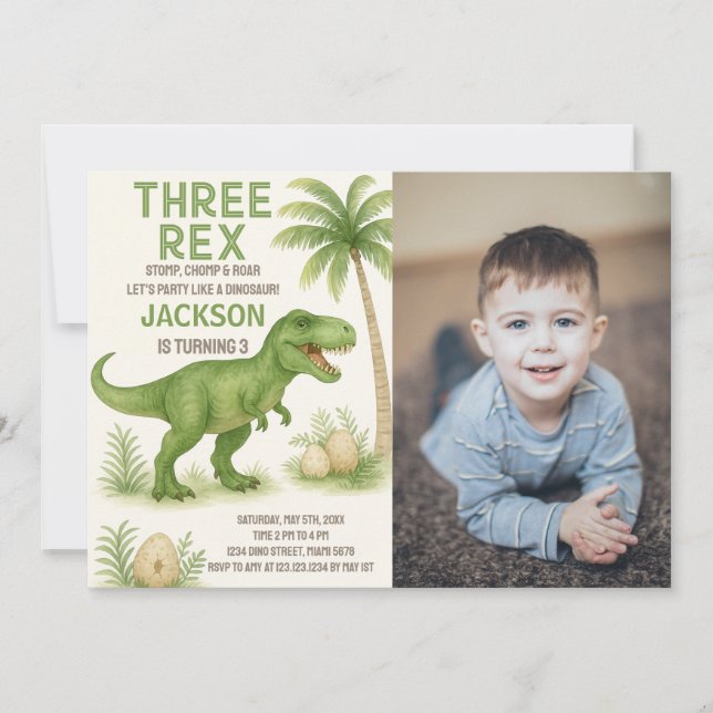 Invitaciones al cumpleaños de los dinosaurios con  (Anverso)