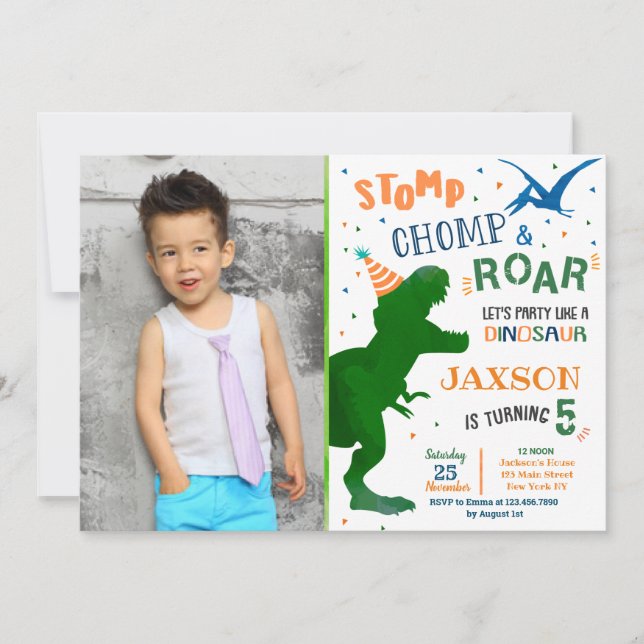 Invitaciones al cumpleaños de los dinosaurios T-Re (Anverso)