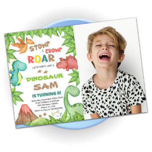 Invitaciones al cumpleaños de los dinosaurios verd