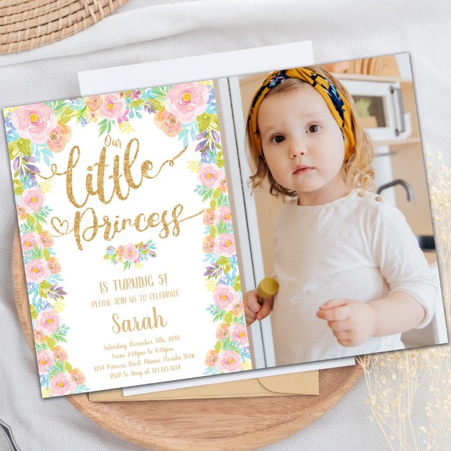 Invitaciones al cumpleaños de nuestra princesa con (Our Little Princess Birthday Invitations w photo)