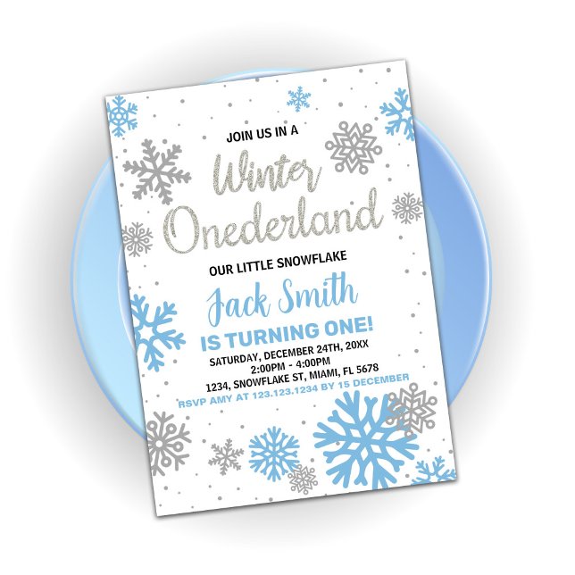 Invitaciones al cumpleaños de Onederland en invier (Winter Onederland Birthday Invitations Blue White)
