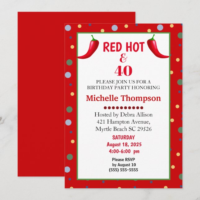 Invitaciones al cumpleaños de Red Hot y 40 Chili P (Anverso / Reverso)