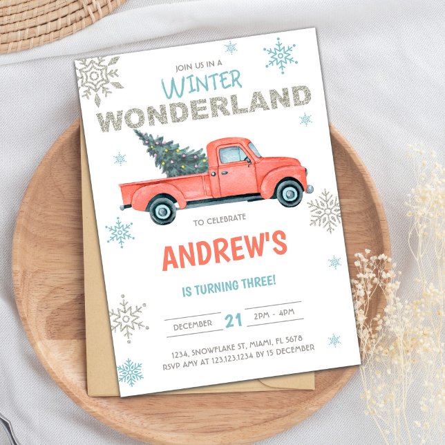 Invitaciones al cumpleaños de Red Truck Wonderland (Red Truck Wonderland Birthday Invitations)