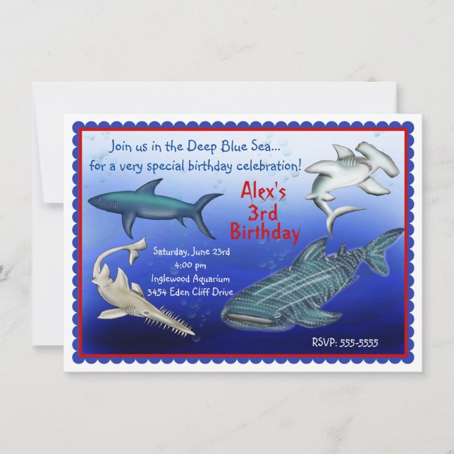 Invitaciones al cumpleaños de Shark Frenzy (Anverso)