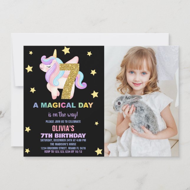 Invitaciones al cumpleaños de Star Rainbow Unicorn (Anverso)