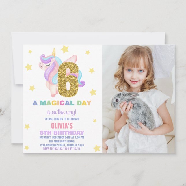 Invitaciones al cumpleaños de Star Rainbow Unicorn (Anverso)