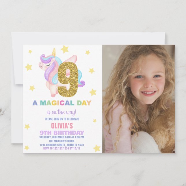Invitaciones al cumpleaños de Star Rainbow Unicorn (Anverso)