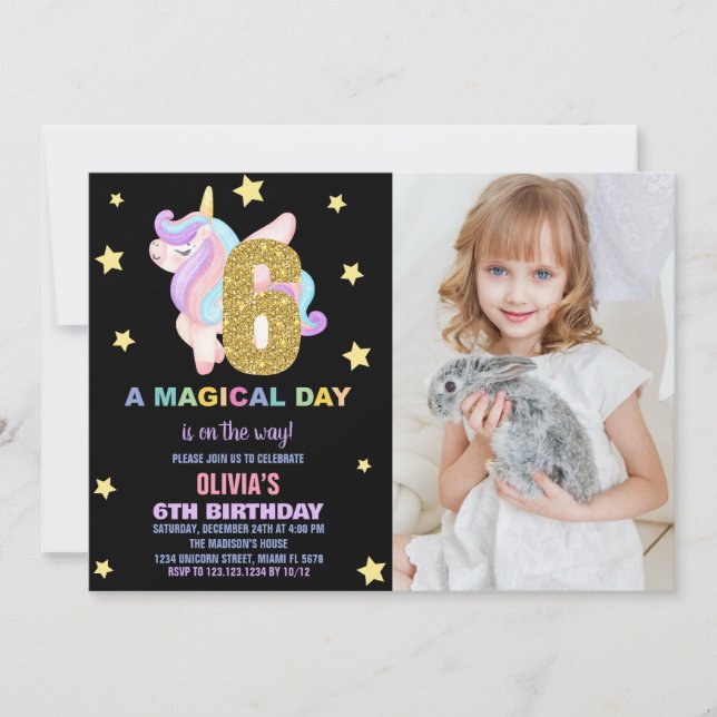 Invitaciones al cumpleaños de Star Rainbow Unicorn (Anverso)