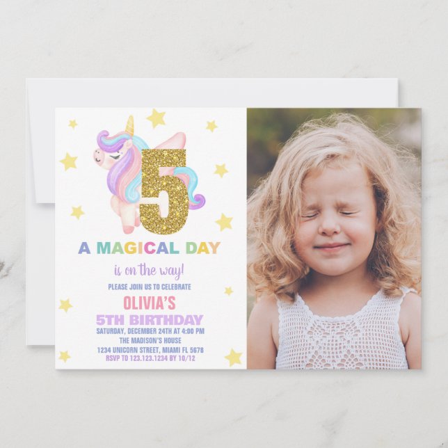 Invitaciones al cumpleaños de Star Rainbow Unicorn (Anverso)