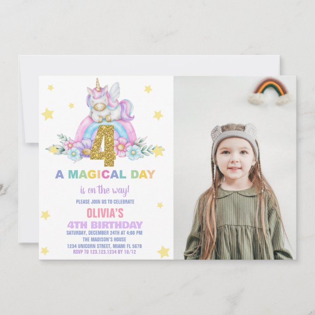 Invitaciones al cumpleaños de Star Rainbow Unicorn (Anverso)