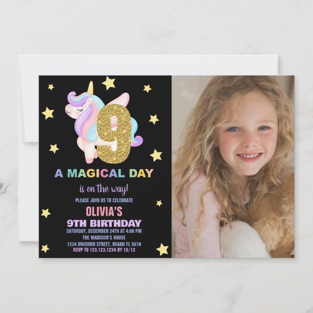 Invitaciones al cumpleaños de Star Rainbow Unicorn (Anverso)