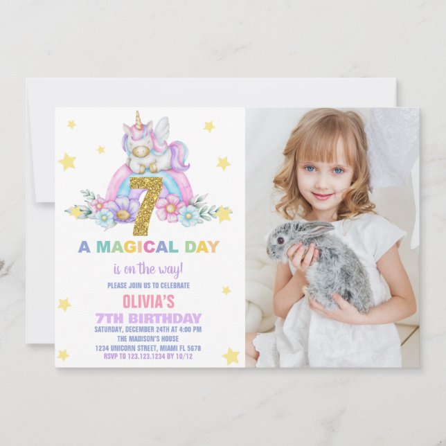 Invitaciones al cumpleaños de Star Rainbow Unicorn (Anverso)