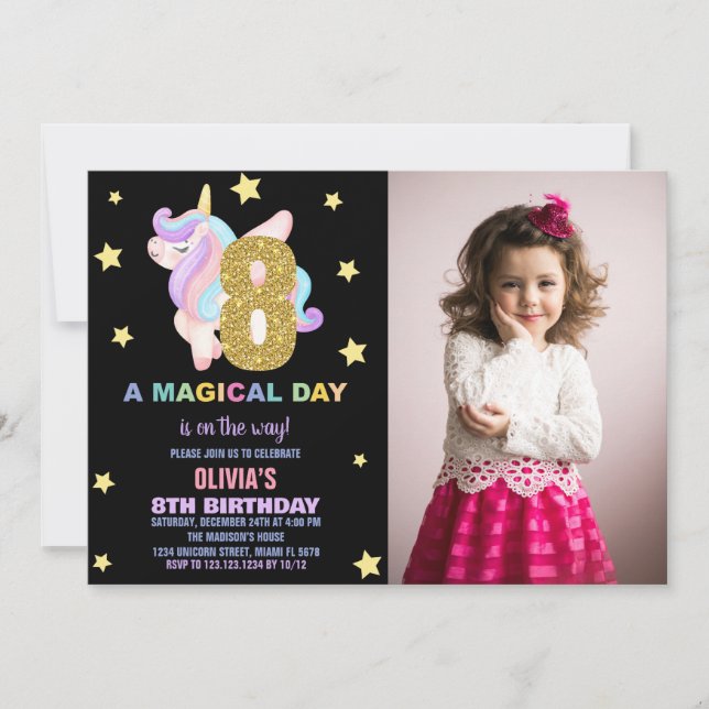 Invitaciones al cumpleaños de Star Rainbow Unicorn (Anverso)
